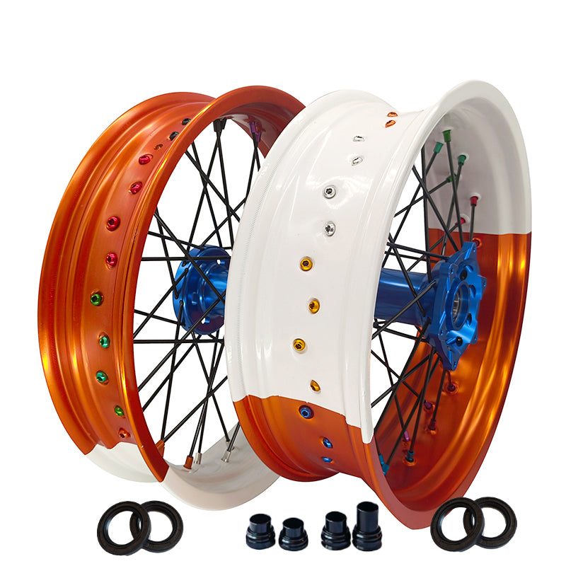 Customizable 17 Inch 36 Spoke White Orange Bicolor Rim Supermoto Wheels for KTM EXC XCW 125-530 2003-2023