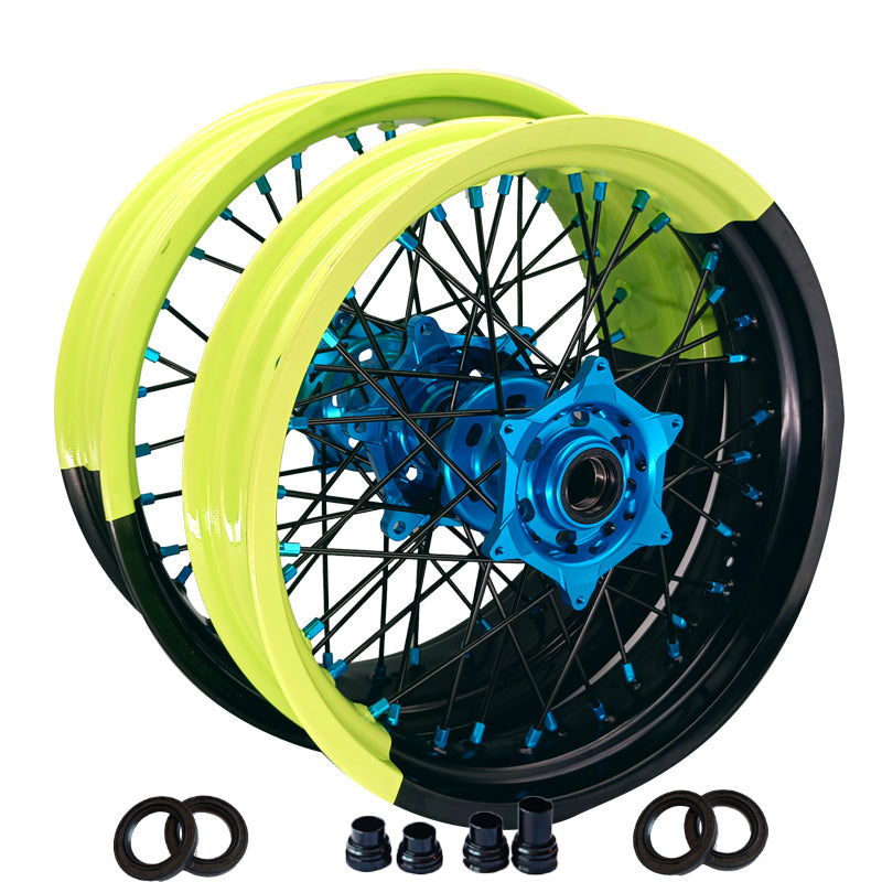 Customizable 17 Inch 36 Spoke SM wheels Black And Fluo Bicolor Rim Supermoto Wheels for HUSQVARNA TC TE TX FC FE 2014-2023