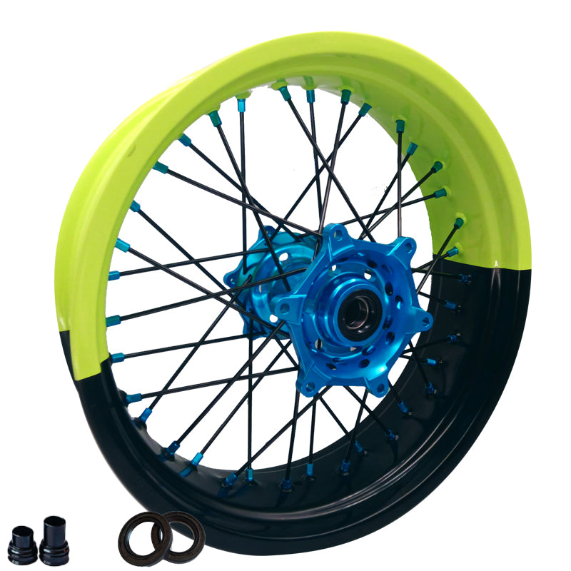 Customizable 17 Inch 36 Spoke SM wheels Black And Fluo Bicolor Rim Supermoto Wheels for KTM EXC XCW 125-530 2003-2023