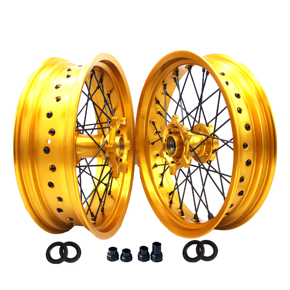 Customizable 17 Inch 36 Spoke Gold Rim Supermotard Wheels Supermoto Wheels For KTM SXF SX 125-530 2003-2023