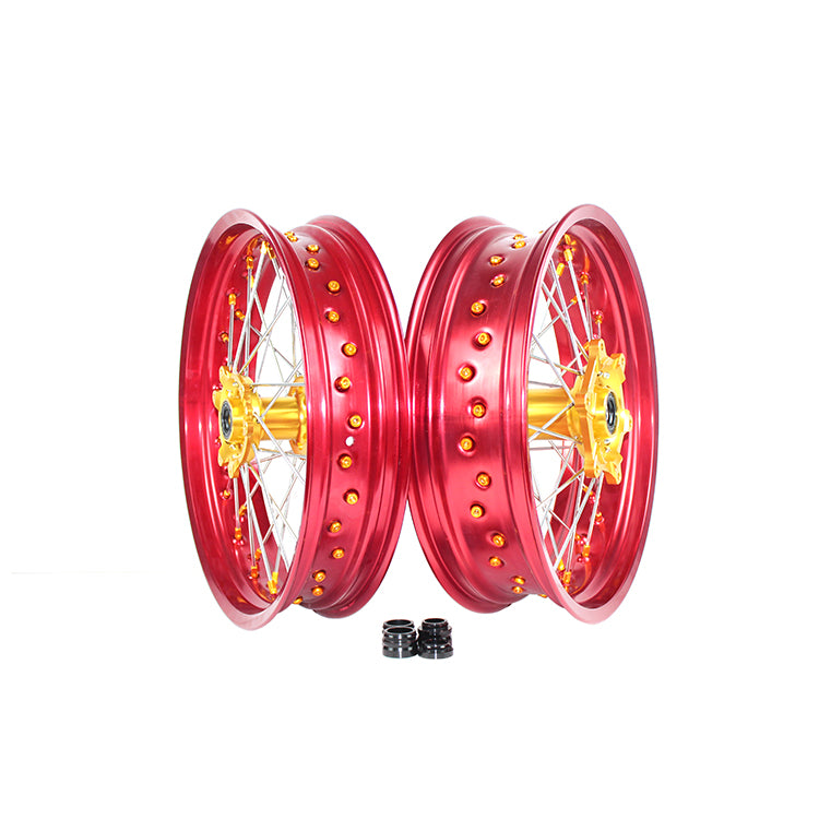 Customizable 17 Inch 36 Spoke Red Rim SM Supermoto Wheels for HONDA CRF 250R 2004-2024  CRF 450R  2002-2024