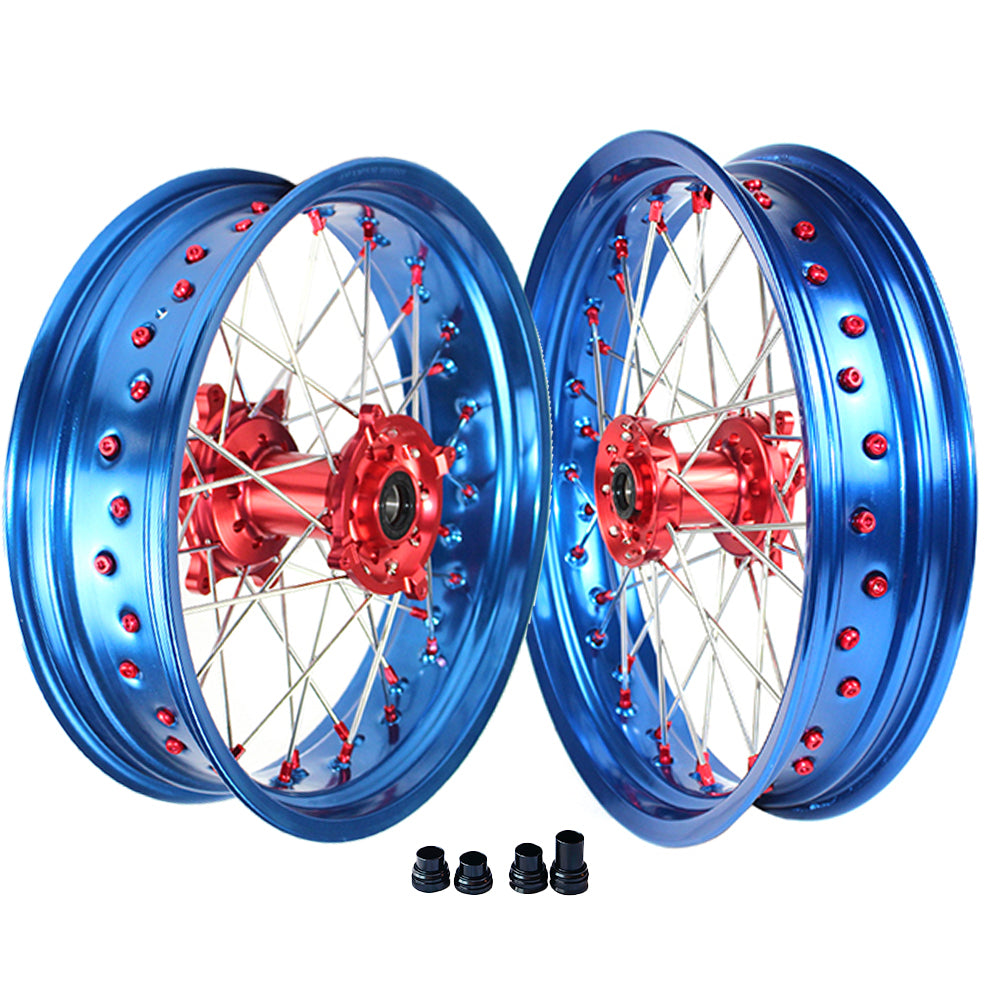 Customizable 17 Inch 36 Spoke Blue Rim SM Supermoto Wheels for HONDA CRF 250R 2004-2024 CRF 450R  2002-2024