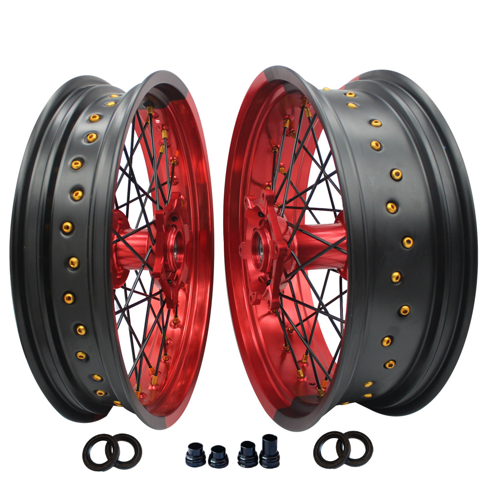 Customizable 17 Inch 36 Spoke Black And Red Bicolor Rim Supermoto Wheels for KTM EXC XCW 125-530 2003-2023