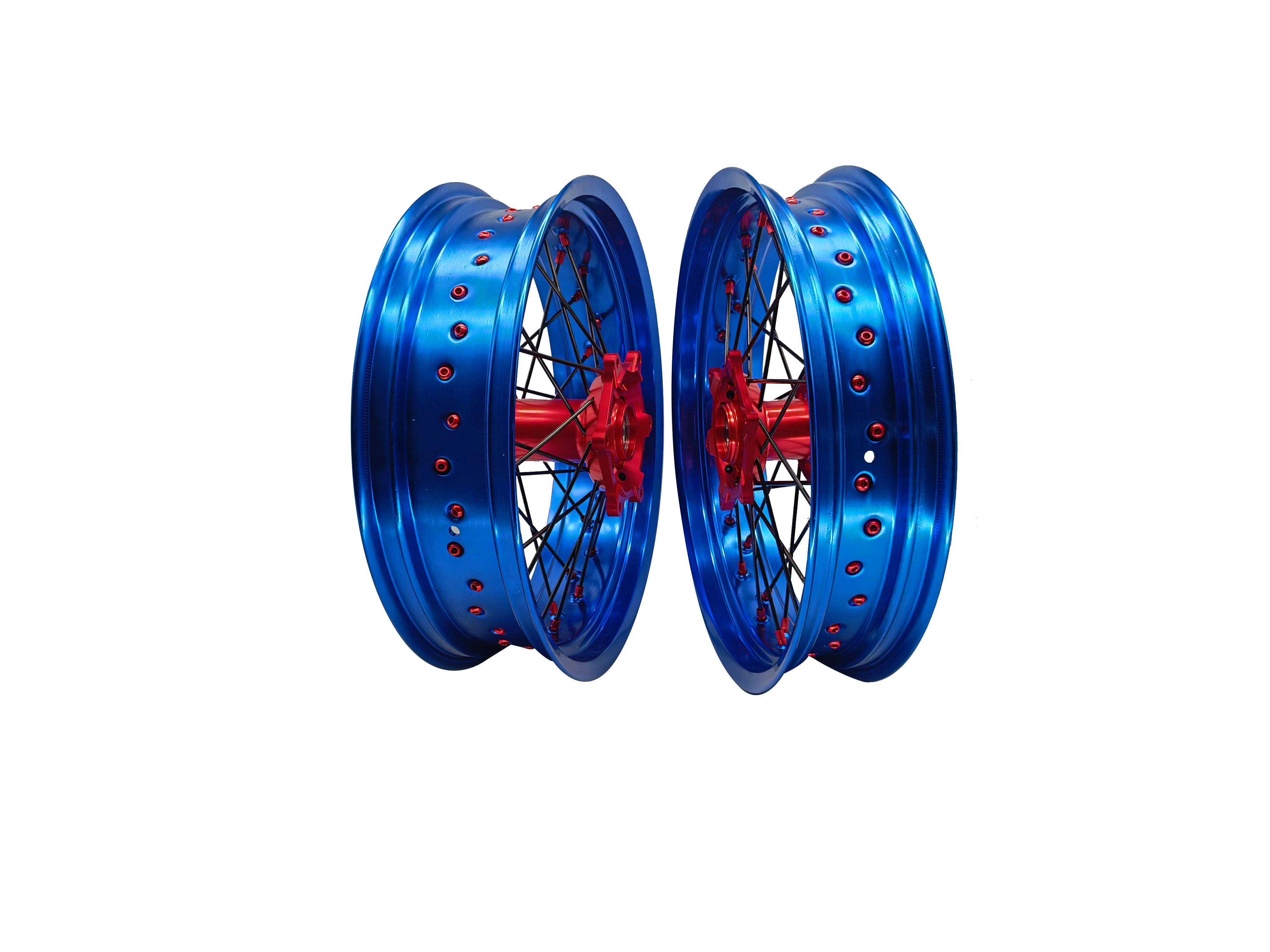 Customizable 17 Inch 36 Spoke Blue Rim Supermoto Wheels for KTM EXC XCW 125-530 2003-2023