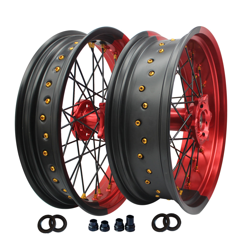 Customizable 17 Inch 36 Spoke Black And Red Bicolor Rim Supermoto Wheels for KTM SXF SX 125-530 2003-2023