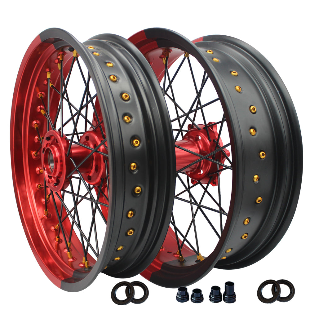 Customizable 17 Inch 36 Spoke Black And Red Bicolor Rim Supermoto Wheels for KTM EXC XCW 125-530 2003-2023