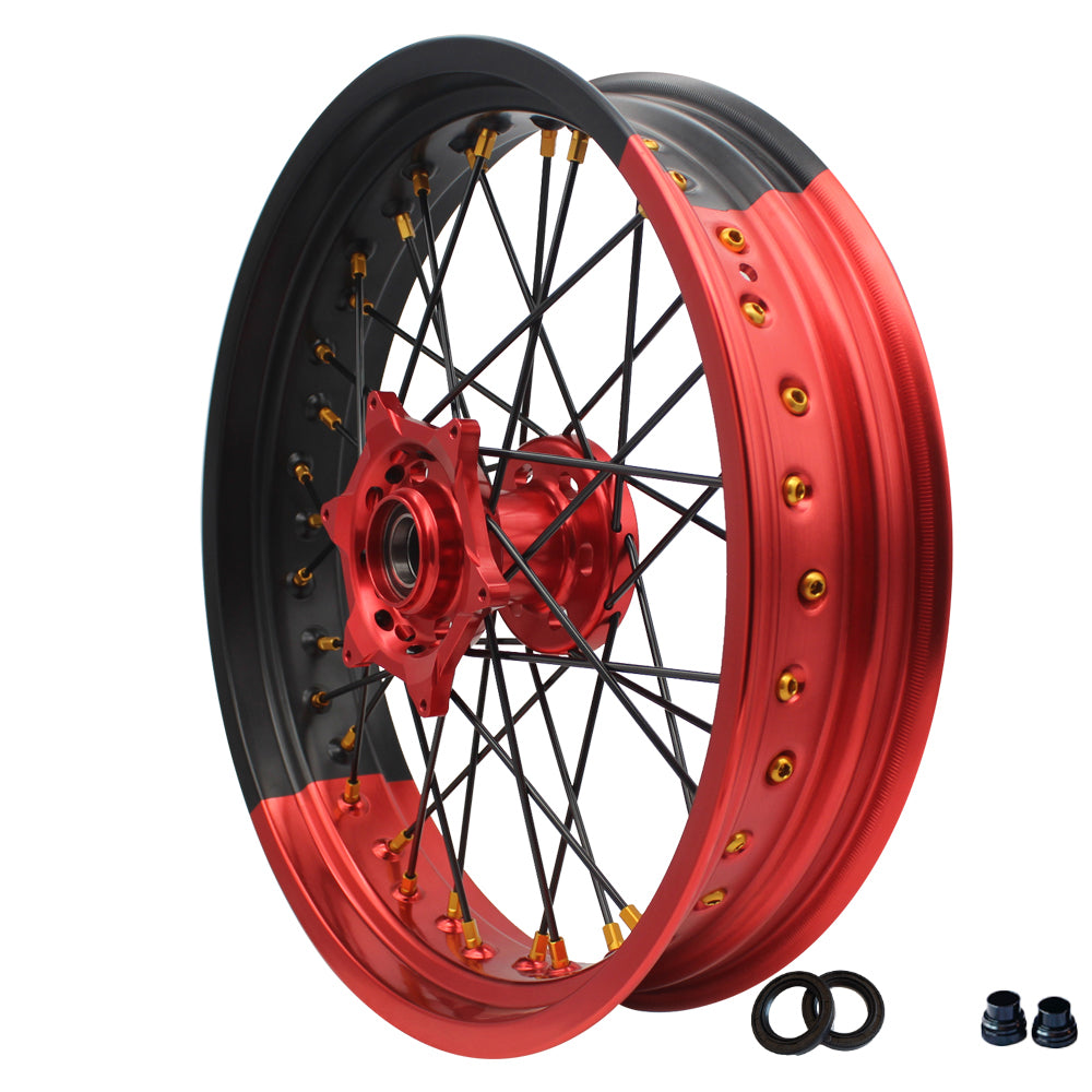 Customizable 17 Inch 36 Spoke Black And Red Bicolor Rim Supermoto Wheels for KTM EXC XCW 125-530 2003-2023