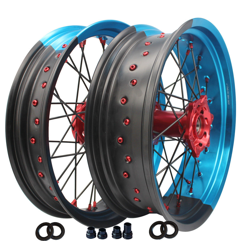 Customizable 17 Inch 36 Spoke Black And Light Blue Bicolor Rim Supermoto Wheels for KTM EXC XCW 125-530 2003-2023