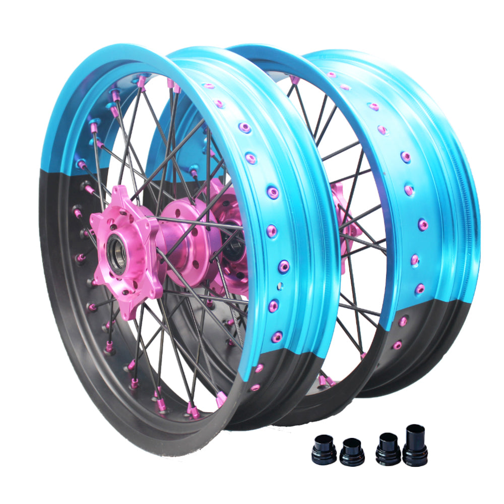 Customizable 17 Inch 36 Spoke Black And Light Blue Bicolor Rim Supermoto Wheels for KTM SXF SX 125-530 2003-2023