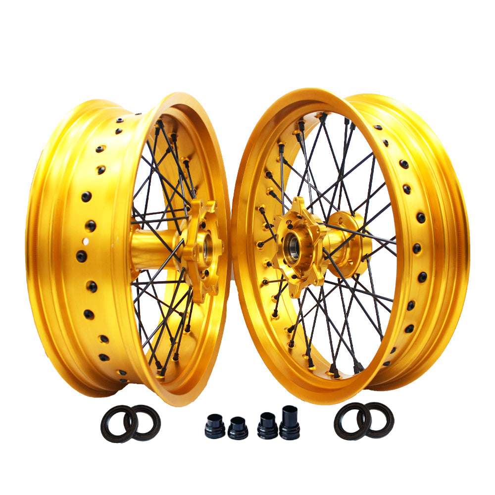 Customizable 17 Inch 36 Spoke Gold Rim Supermotard Wheels Supermoto Wheels For KTM SXF SX 125-530 2003-2023