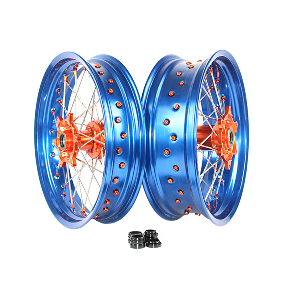 Customizable 17 Inch 36 Spoke Blue Rim SM Supermoto Wheels for HONDA CRF 250R 2004-2024 CRF 450R  2002-2024