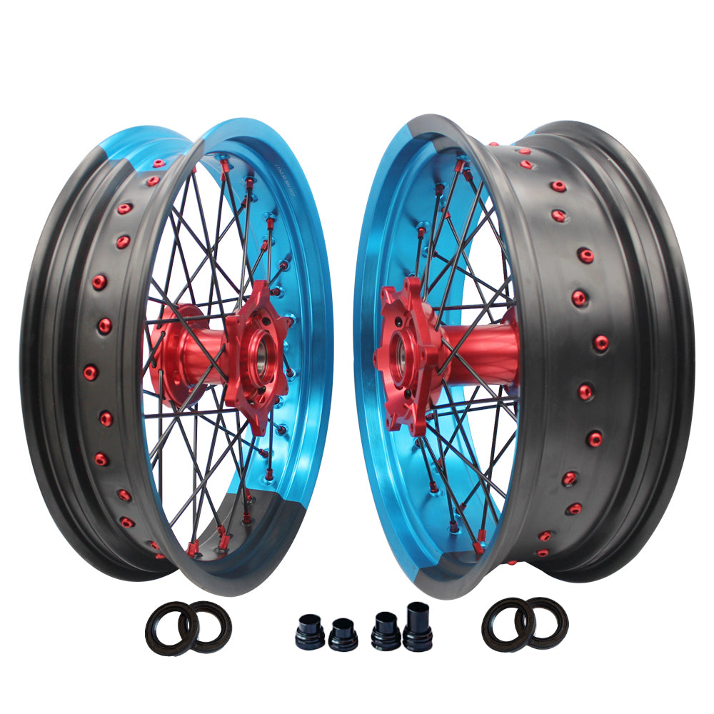 Customizable 17 Inch 36 Spoke Black And Light Blue Bicolor Rim Supermoto Wheels for KTM SXF SX 125-530 2003-2023