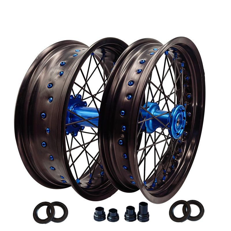 Customizable 17 Inch 36 Spoke Black Rim Blue Hub Motorcycle Wheels Supermoto Wheels for TM EN MX SMR 125-300