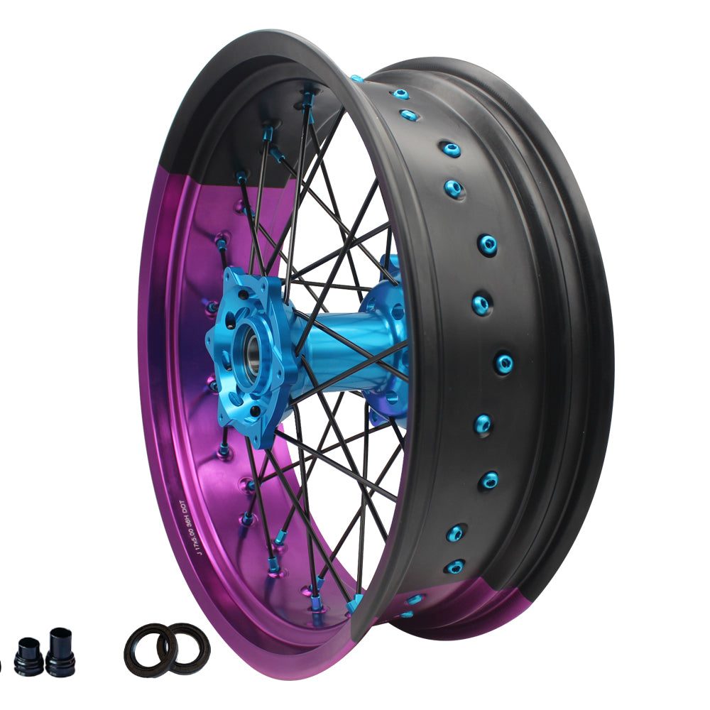 Customizable 17 Inch 36 Spoke Black And Purple Bicolor Rim Supermoto Wheels for KTM EXC XCW 125-530 2003-2023