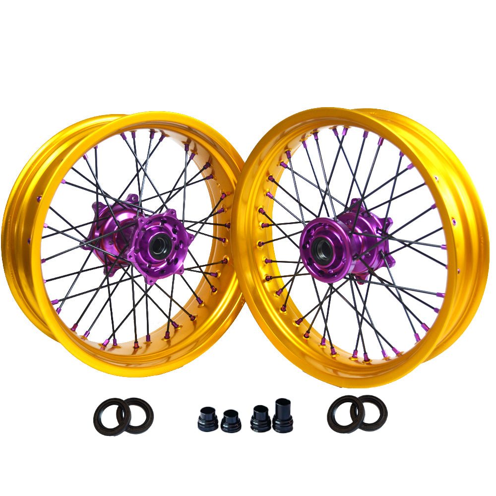 Customizable 17 Inch 36 Spoke Gold Rim Supermotard Wheels Supermoto Wheels For KTM EXC XCW 125-530 2003-2023