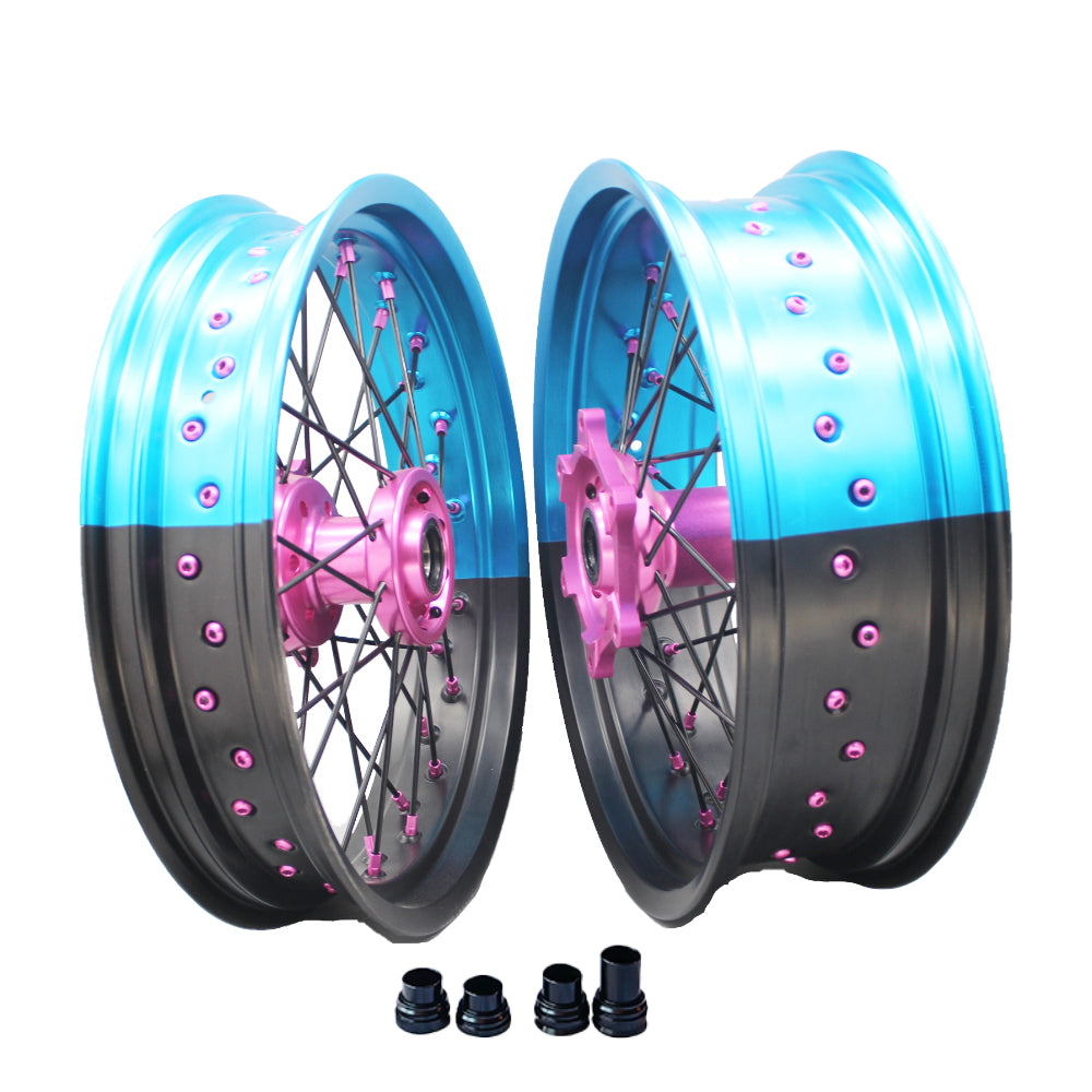 Customizable 17 Inch 36 Spoke Black And Light Blue Bicolor Rim Supermoto Wheels for KTM EXC XCW 125-530 2003-2023