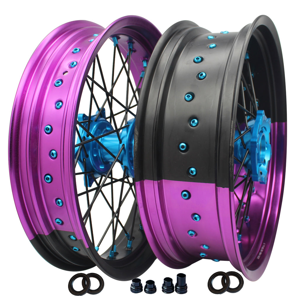 Customizable 17 Inch 36 Spoke Balck And Purple Bicolor Rim SM Supermoto Wheels for YAMAHA YZ 250F 2002-2023 YZ 450F 2003-2023 YZF 250X 2015-2023 YZF 450X 2016-2023