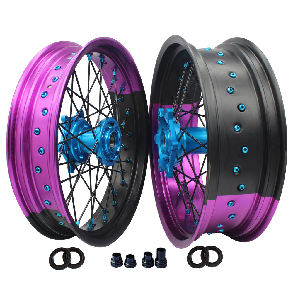 Customizable 17 Inch 36 Spoke Balck And Purple Bicolor Rim SM Supermoto Wheels Supermotard Wheels for YAMAHA YZ 125 YZ 125X YZ 250 YZ 250X 2002-2023