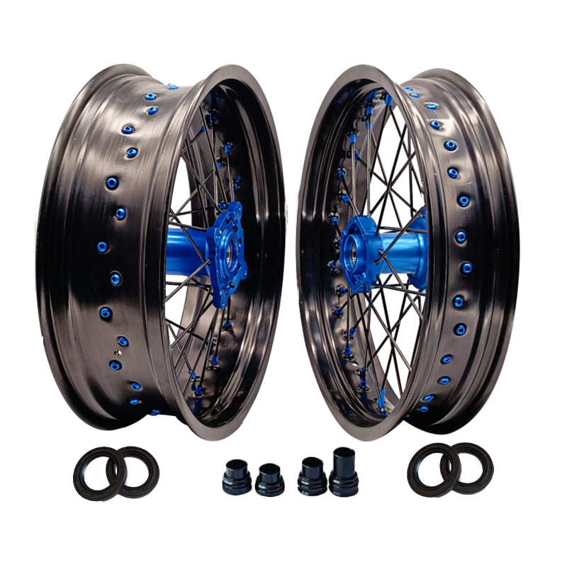 Customizable 17 Inch 36 Spoke Black Rim Blue Hub Motorcycle Wheels Supermoto Wheels for TM EN MX SMR 125-300