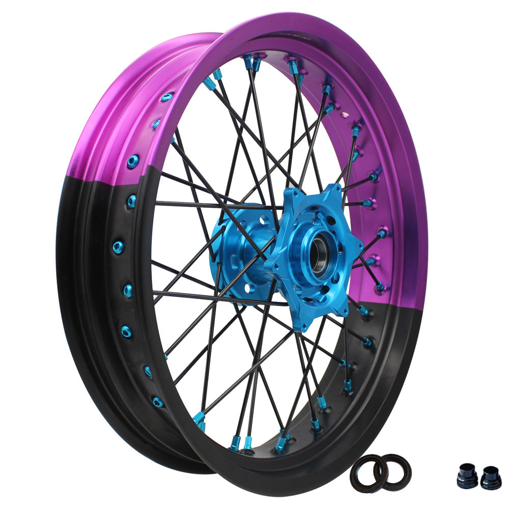 Customizable 17 Inch 36 Spoke Balck And Purple Bicolor Rim SM Supermoto Wheels for YAMAHA YZ 250F 2002-2023 YZ 450F 2003-2023 YZF 250X 2015-2023 YZF 450X 2016-2023