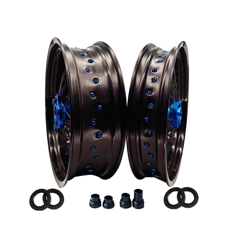 Customizable 17 Inch 36 Spoke Black Rim Blue Hub Motorcycle Wheels Supermoto Wheels for TM EN MX SMR 125-300