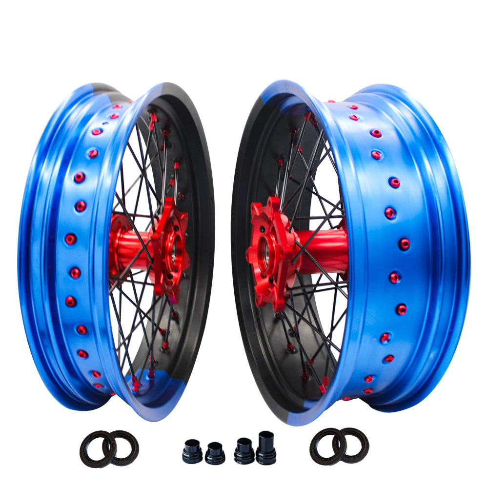 Customizable 17 Inch 36 Spoke Black And Blue Bicolor Rim Supermoto Wheels for KTM EXC XCW 125-530 2003-2023