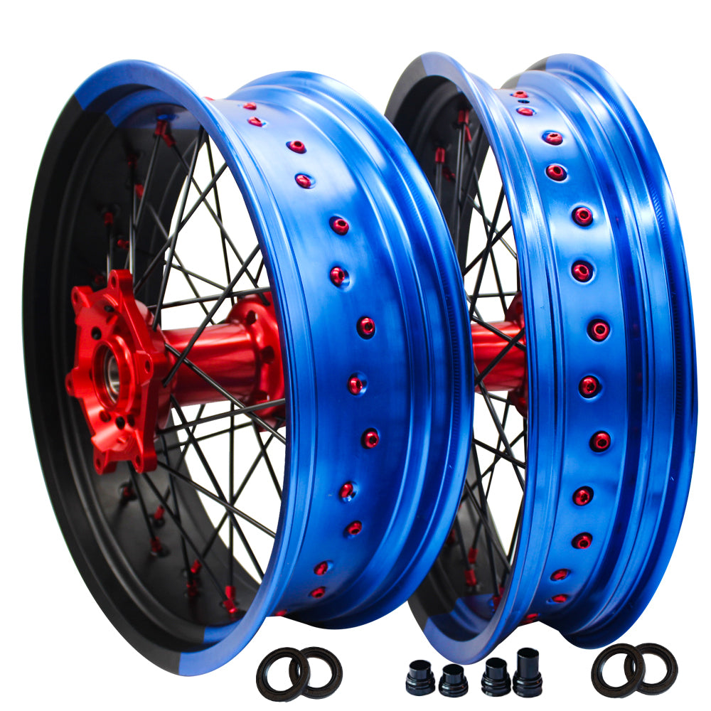 Customizable 17 Inch 36 Spoke Black And Blue Bicolor Rim Supermoto Wheels for KTM EXC XCW 125-530 2003-2023