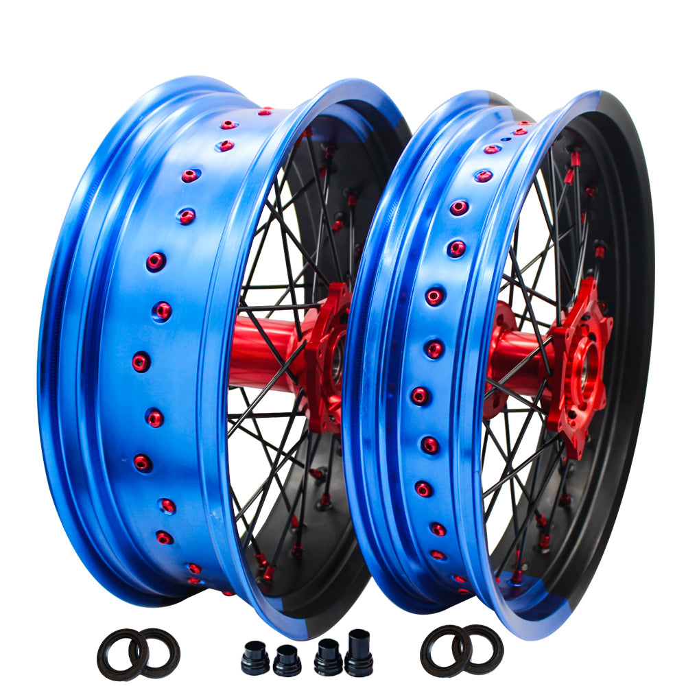 Customizable 17 Inch 36 Spoke Black And Blue Bicolor Rim Supermoto Wheels for KTM EXC XCW 125-530 2003-2023