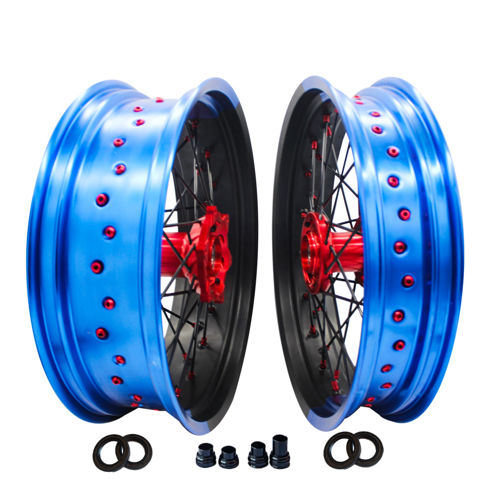 Customizable 17 Inch 36 Spoke Black And Blue Bicolor Rim Supermoto Wheels for KTM EXC XCW 125-530 2003-2023