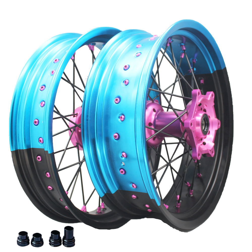 Customizable 17 Inch 36 Spoke Black And Light Blue Bicolor Rim Supermoto Wheels for KTM EXC XCW 125-530 2003-2023