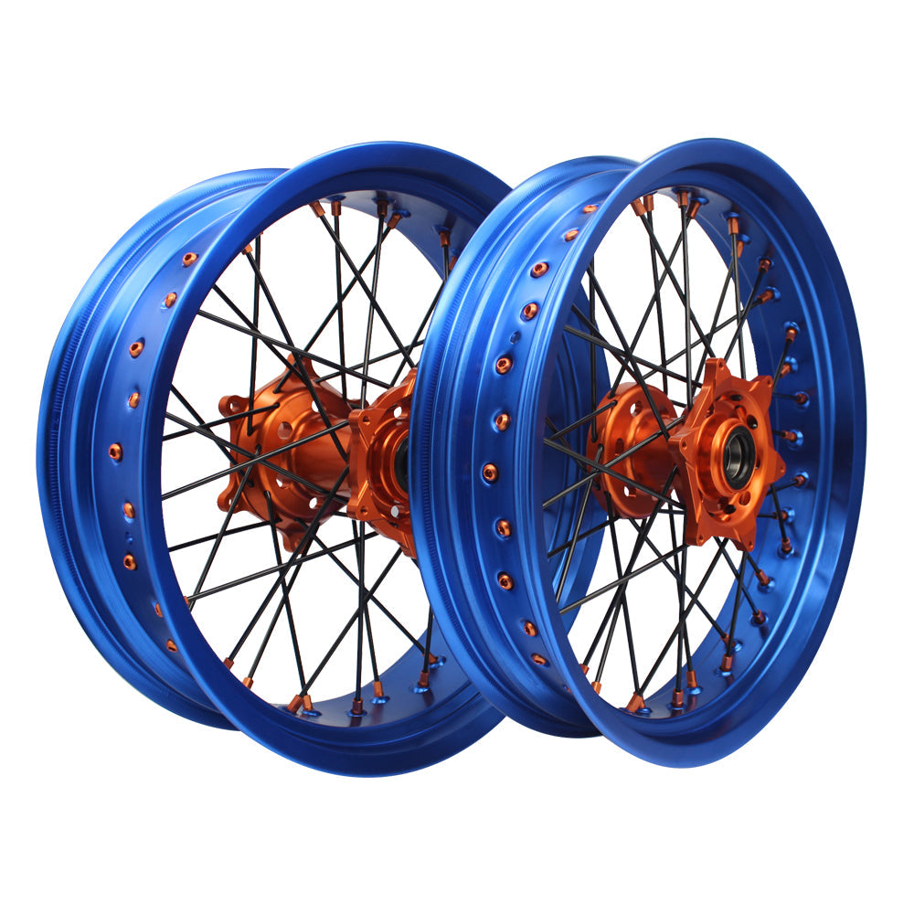 Customizable 17 Inch 36 Spoke Blue Rim Supermoto Wheels for KTM SXF SX 125-530 2003-2023