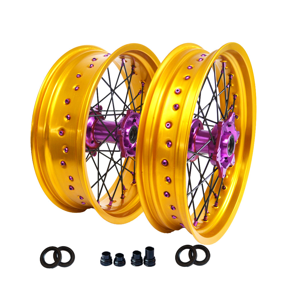 Customizable 17 Inch 36 Spoke Gold Rim Supermotard Wheels Supermoto Wheels For KTM EXC XCW 125-530 2003-2023