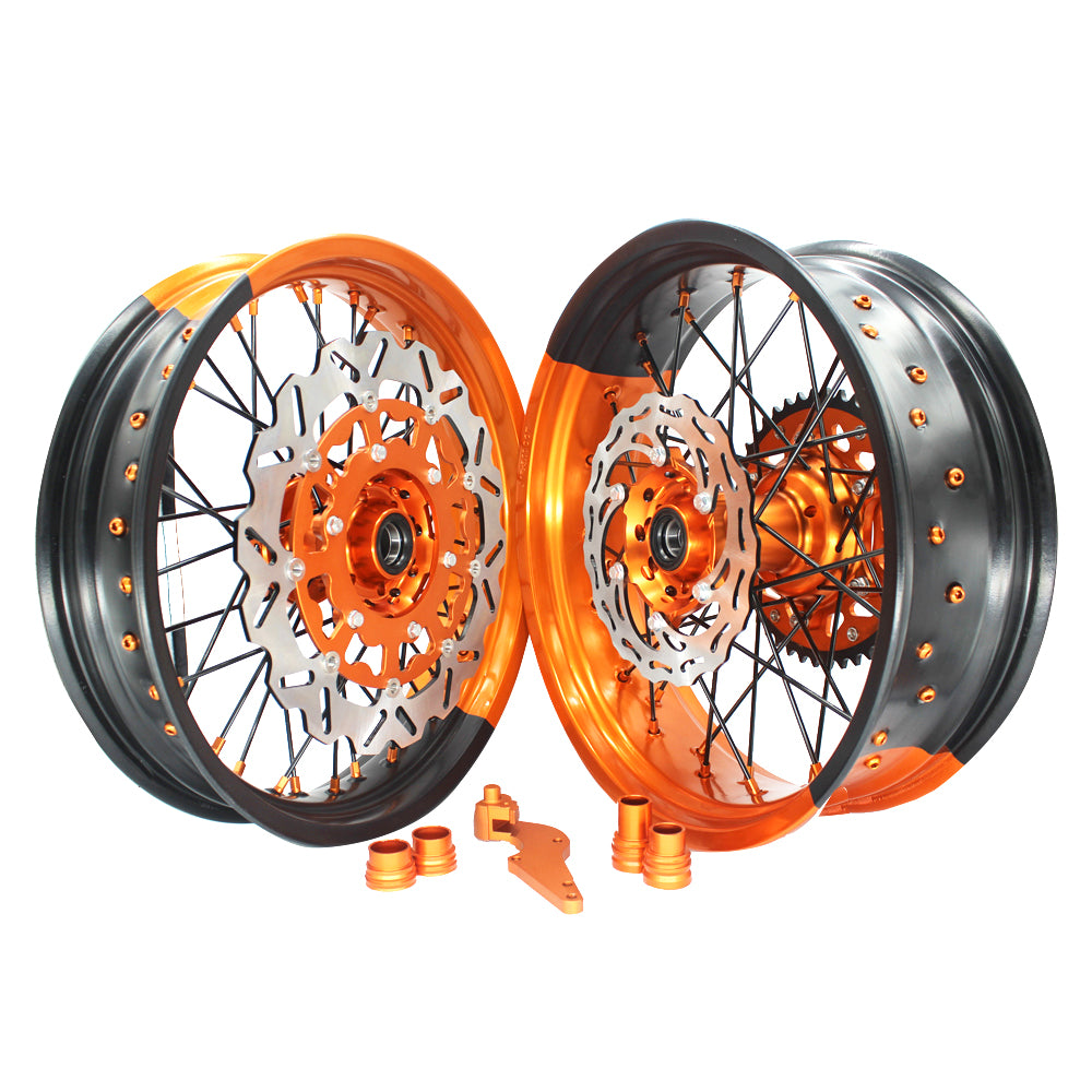 Customizable 17 Inch 36 Spoke Black Orange Bicolor Rim Supermoto Wheels for KTM EXC XCW 125-530 2003-2023