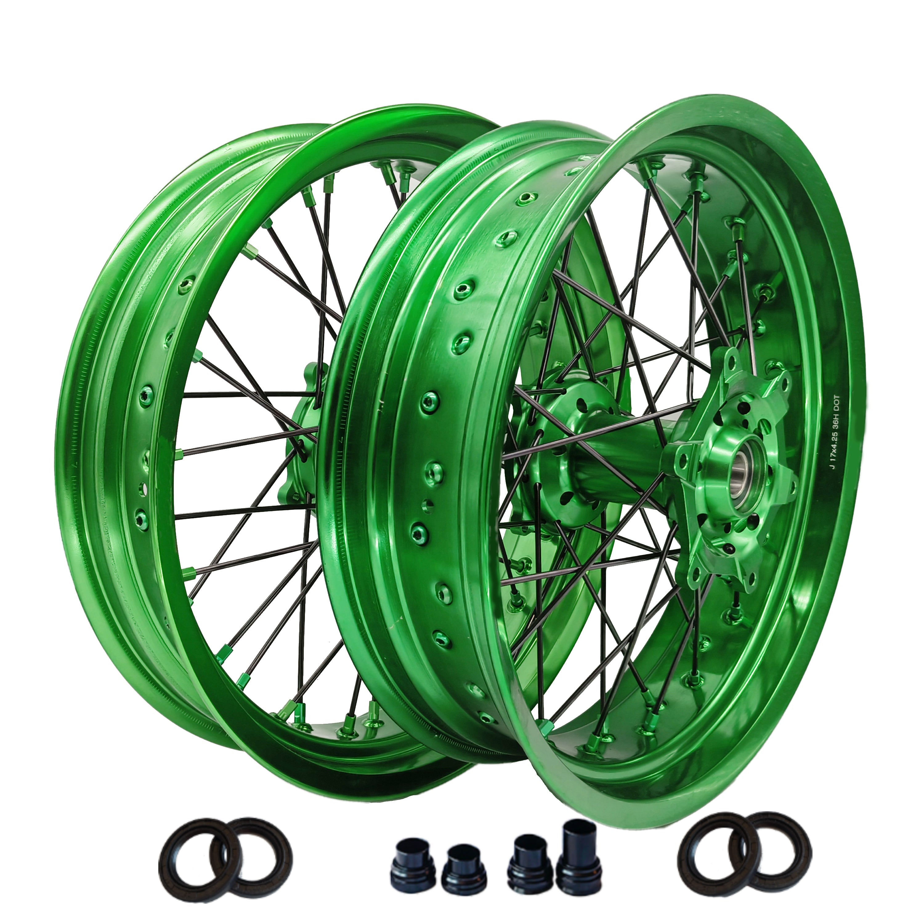 Customizable 17 Inch 36 Spoke Green Rim SM Supermoto Wheels for  KAWASAKI KX250F KX450F KX 250 KX 450