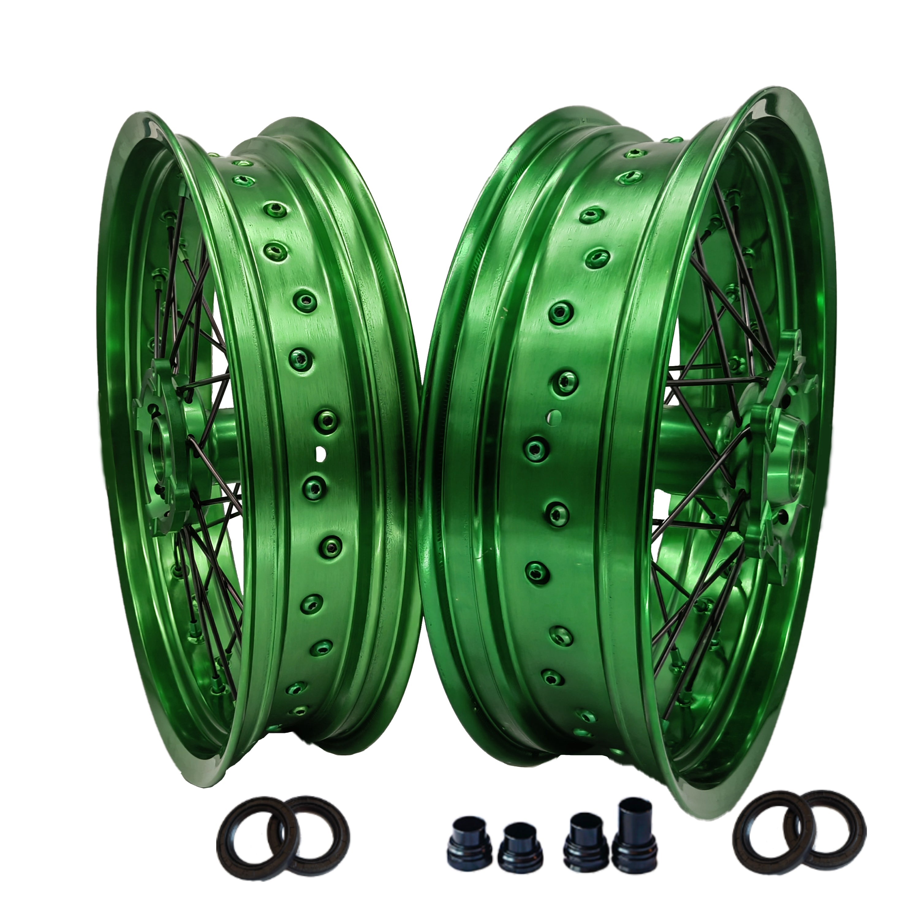 Customizable 17 Inch 36 Spoke Green Rim SM Supermoto Wheels for  KAWASAKI KX250F KX450F KX 250 KX 450