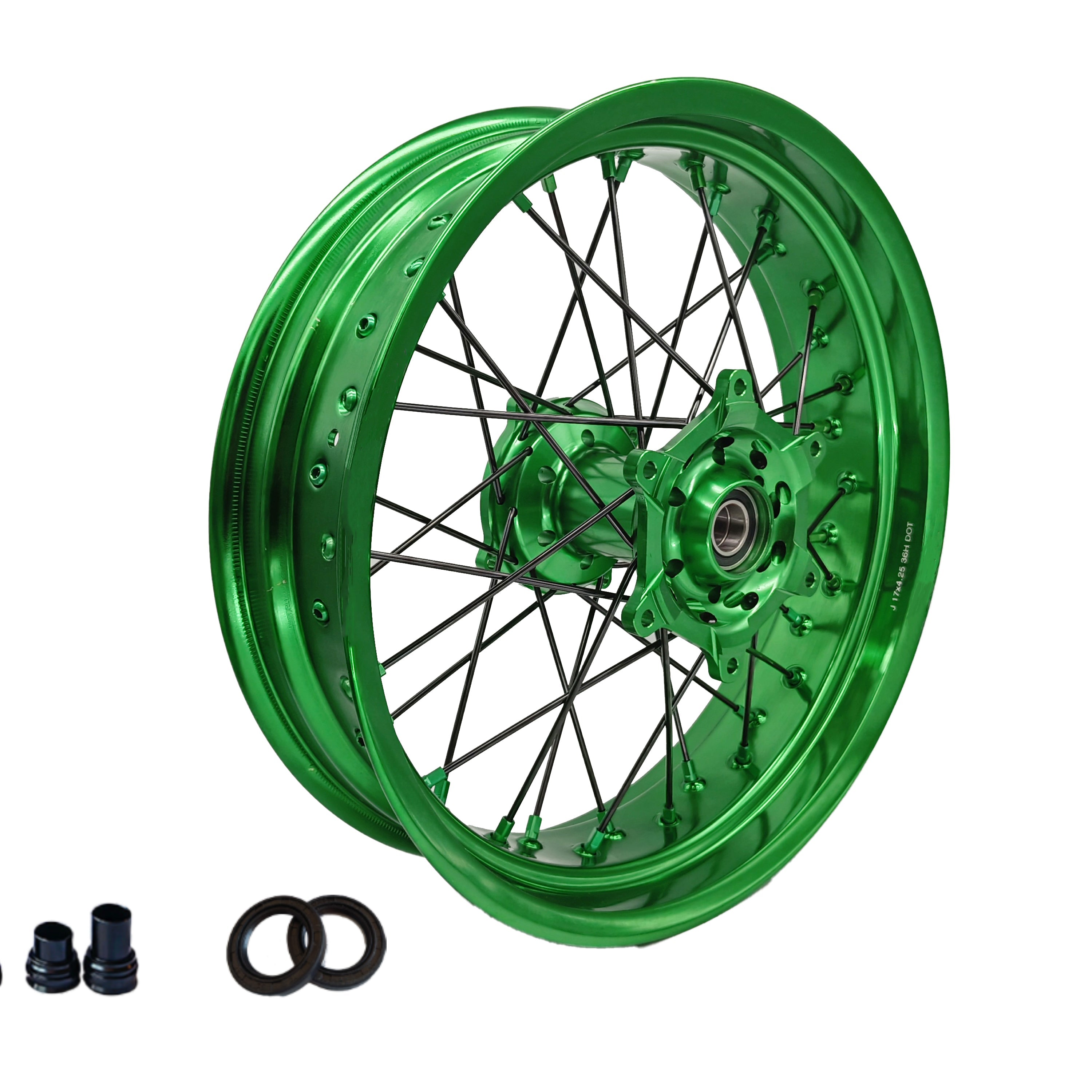 Customizable 17 Inch 36 Spoke Green Rim SM Supermoto Wheels for  KAWASAKI KX250F KX450F KX 250 KX 450