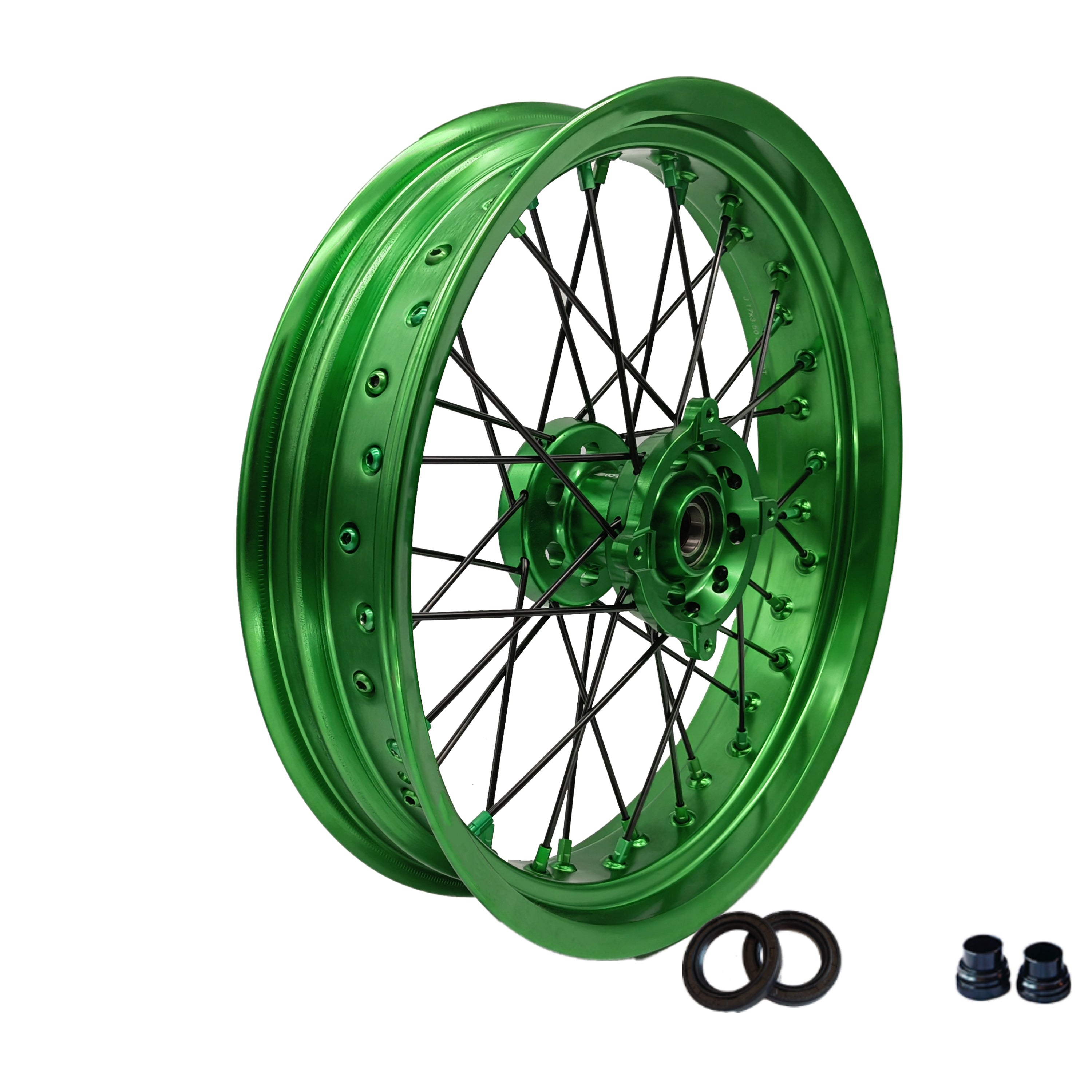 Customizable 17 Inch 36 Spoke Green Rim SM Supermoto Wheels for  KAWASAKI KX250F KX450F KX 250 KX 450