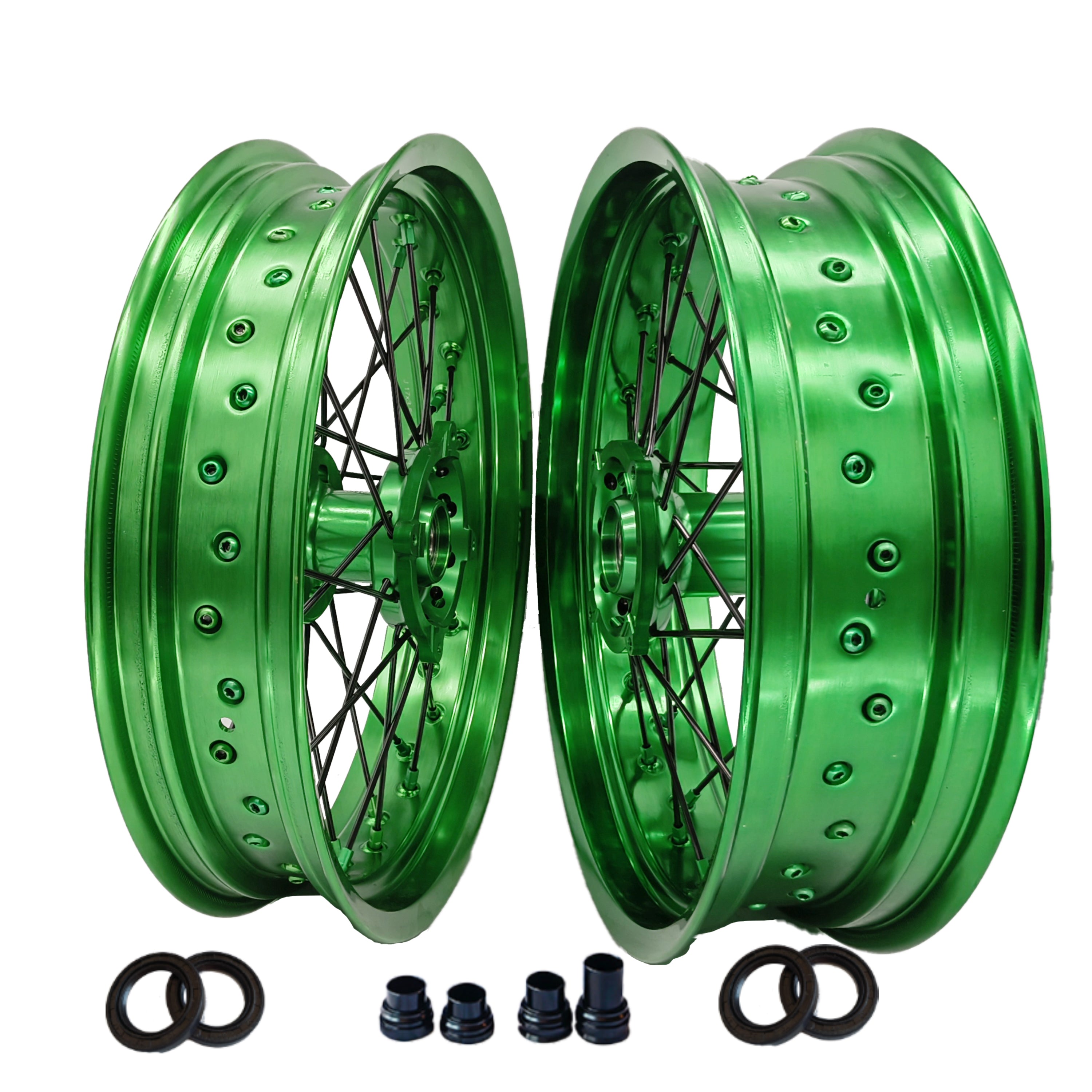 Customizable 17 Inch 36 Spoke Green Rim SM Supermoto Wheels for  KAWASAKI KLX 450