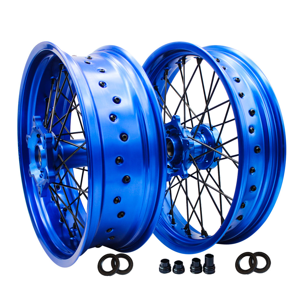 Customizable 17 Inch 36 Spoke Blue Rim Supermoto Wheels for KTM EXC XCW 125-530 2003-2023