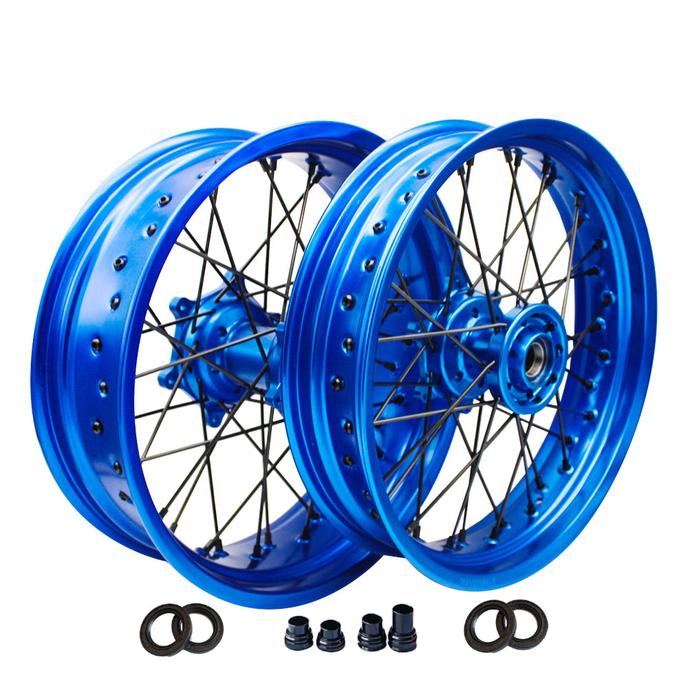 Customizable 17 Inch 36 Spoke Blue Rim Supermoto Wheels for KTM EXC XCW 125-530 2003-2023