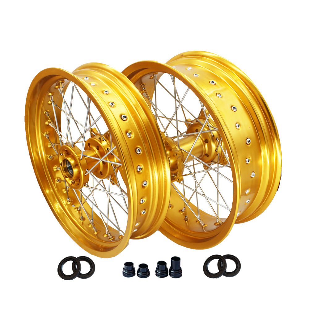 Customizable 17 Inch 36 Spoke Gold Rim Supermotard Wheels Supermoto Wheels For KTM EXC XCW 125-530 2003-2023