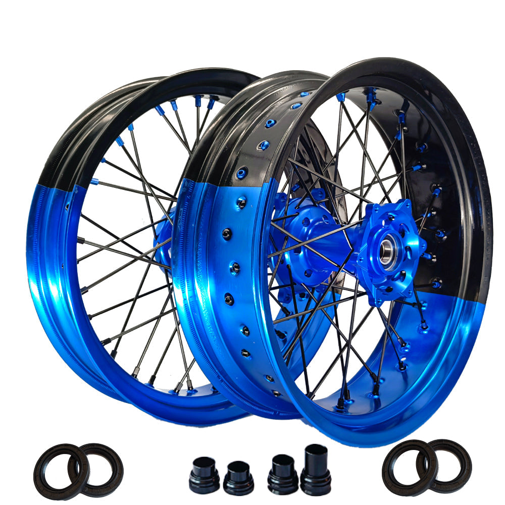 Customizable 17 Inch 36 Spoke Black And Blue Bicolor Rim Supermoto Wheels for YAMAHA WR 250F 2001-2023  WR 450F 2003-2023