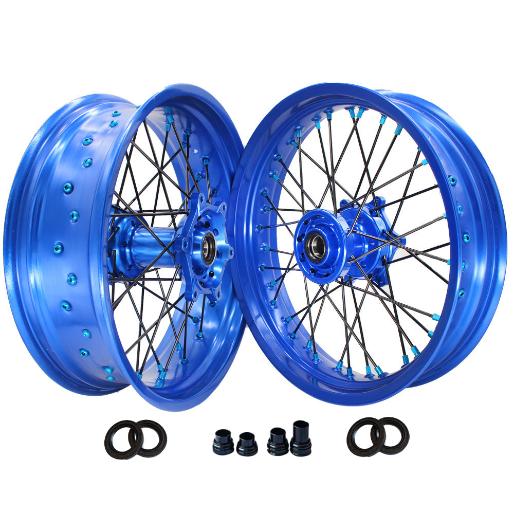 Customizable 17 Inch 36 Spoke Blue Rim Supermoto Wheels for  HUSQVARNA TC TE TX FC FE 2014-2023