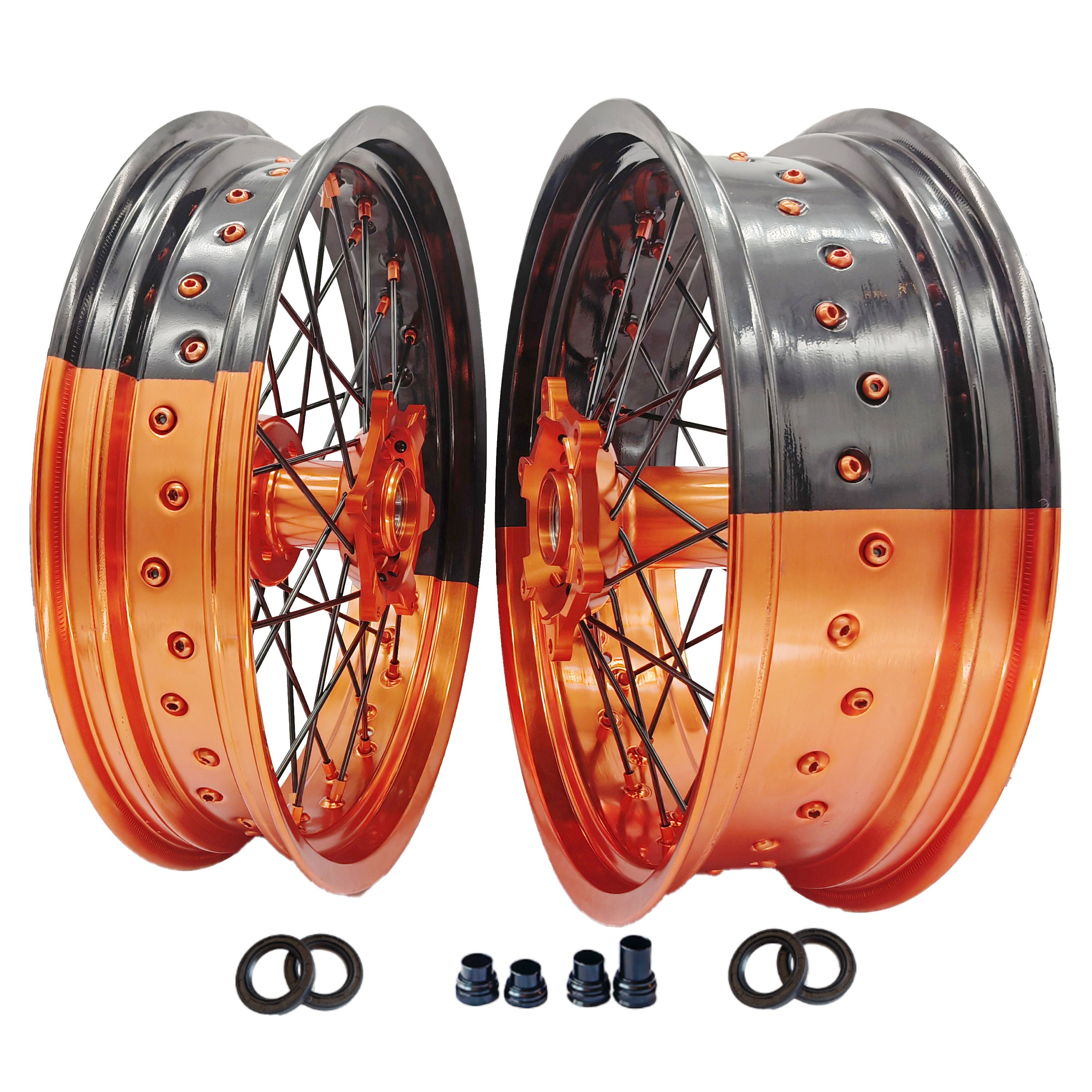 Customizable 17 Inch 36 Spoke Black Orange Bicolor Rim Supermoto Wheels for KTM SXF SX 125-530 2003-2023