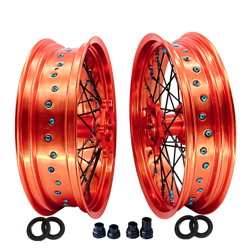 Customizable 17 Inch 36 Spoke Orange Rim Supermotard Wheels Supermoto Wheels For KTM EXC XCW 125-530 2003-2023