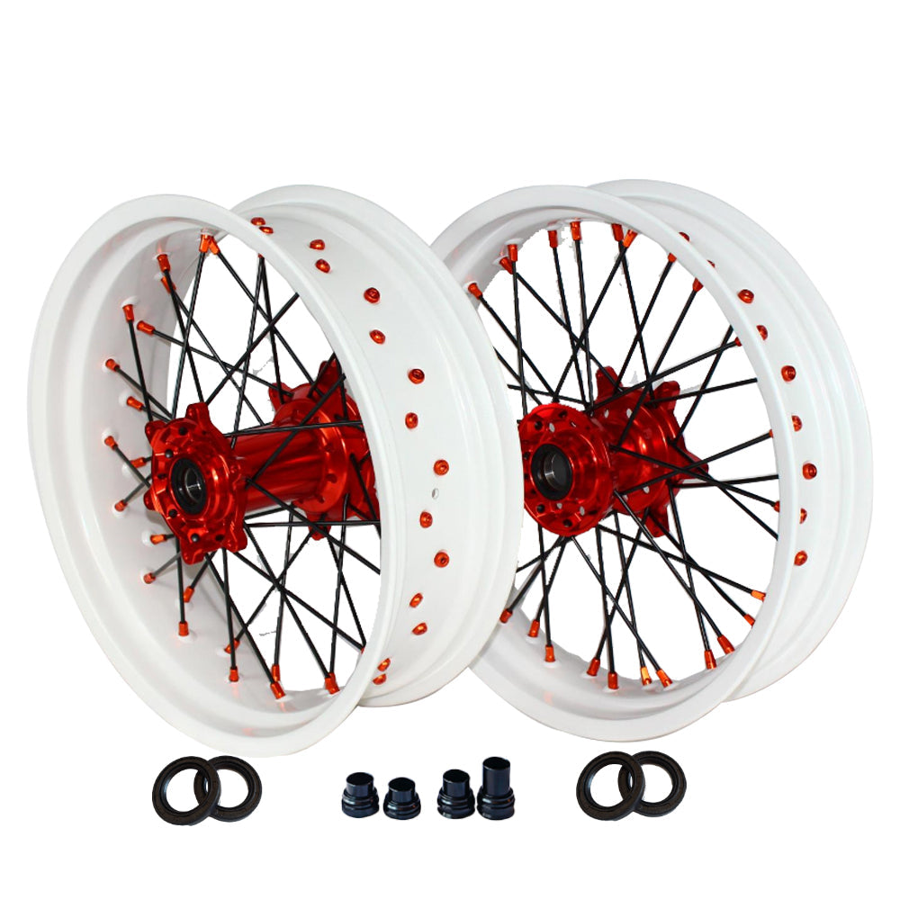 Customizable 17 Inch 36 Spoke White Rim Supermotard Wheels Supermoto Wheels For KTM SXF SX 125-530 2003-2023