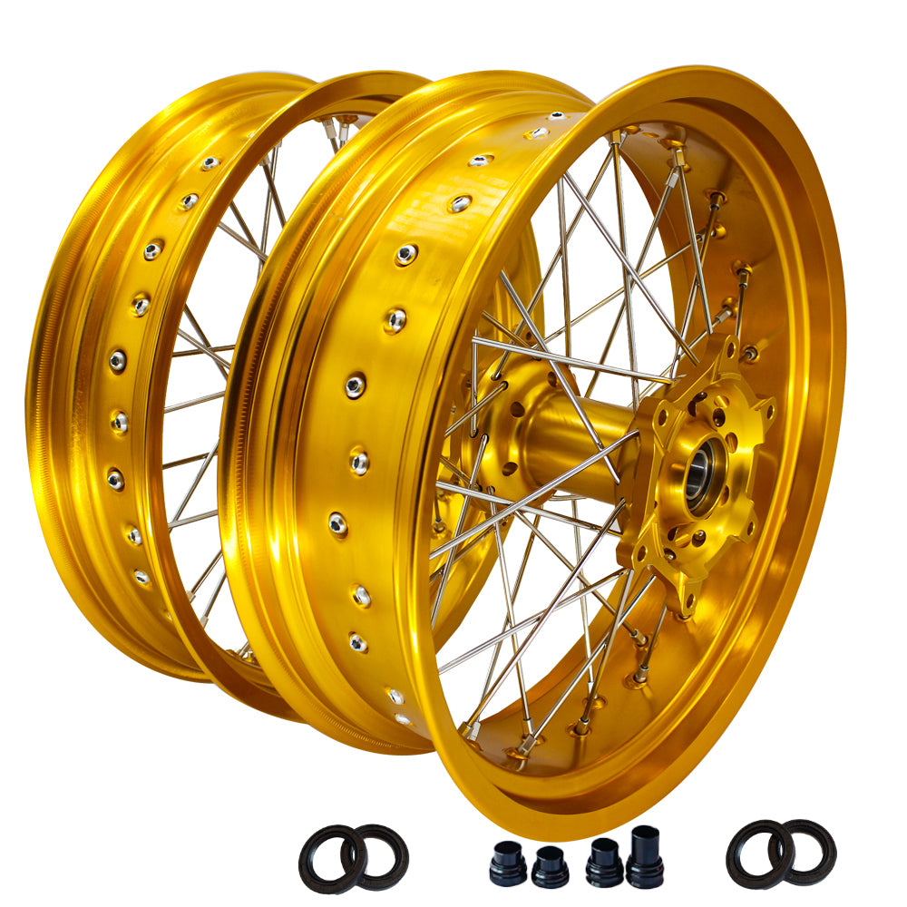 Customizable 17 Inch 36 Spoke Gold Rim Supermotard Wheels Supermoto Wheels For KTM EXC XCW 125-530 2003-2023