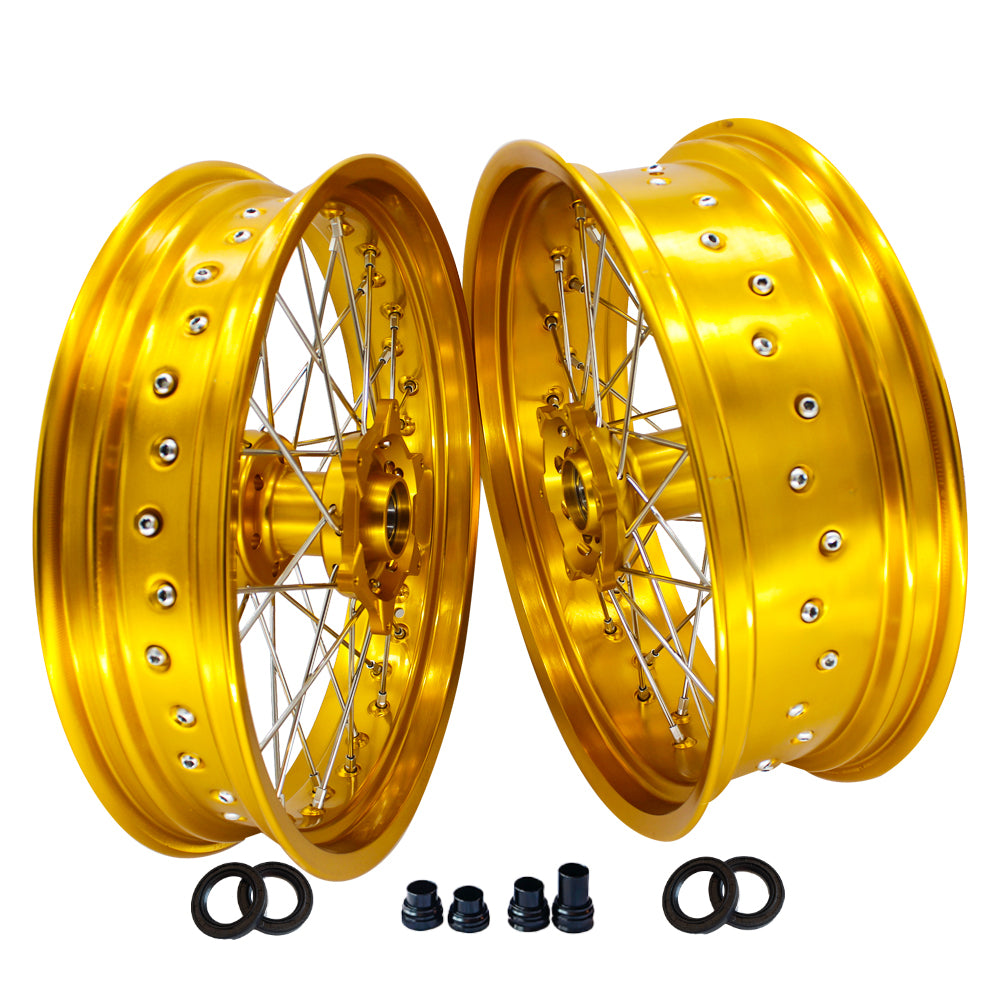 Customizable 17 Inch 36 Spoke Gold Rim Supermotard Wheels Supermoto Wheels For KTM EXC XCW 125-530 2003-2023