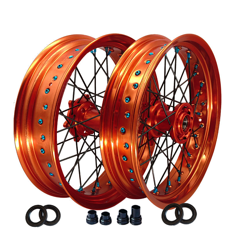 Customizable 17 Inch 36 Spoke Orange Rim Supermotard Wheels Supermoto Wheels For KTM SXF SX  125-530 2003-2023