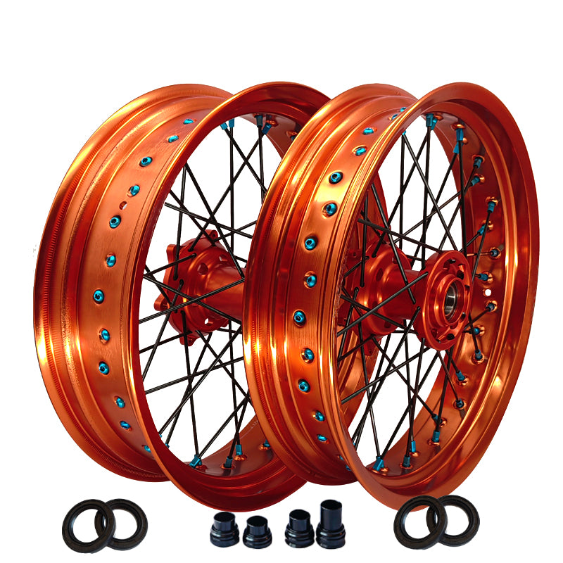 Customizable 17 Inch 36 Spoke Orange Rim Supermotard Wheels Supermoto Wheels For KTM EXC XCW 125-530 2003-2023